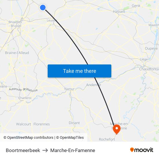 Boortmeerbeek to Marche-En-Famenne map