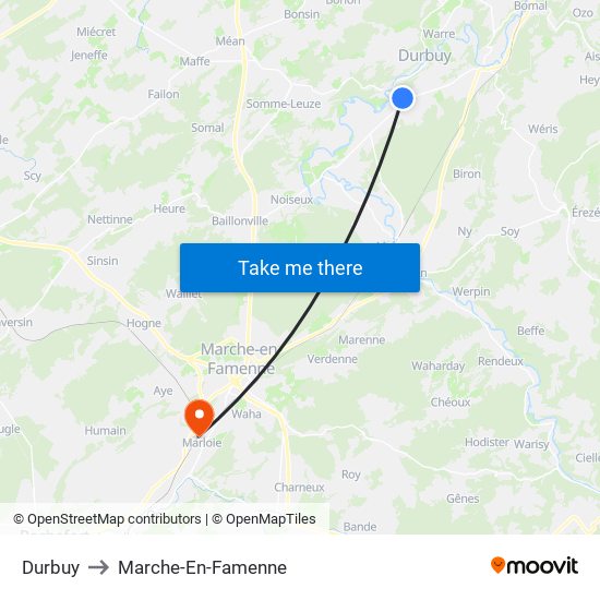 Durbuy to Marche-En-Famenne map