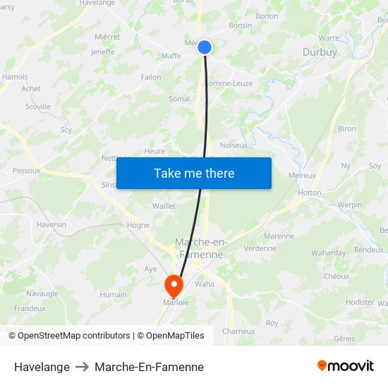 Havelange to Marche-En-Famenne map