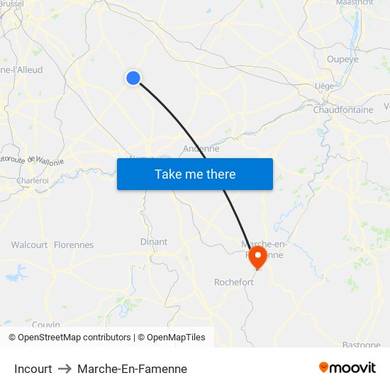 Incourt to Marche-En-Famenne map