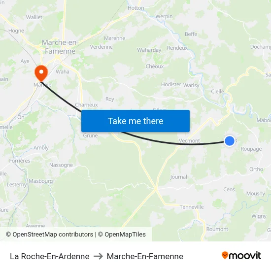 La Roche-En-Ardenne to Marche-En-Famenne map