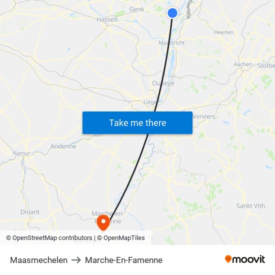 Maasmechelen to Marche-En-Famenne map