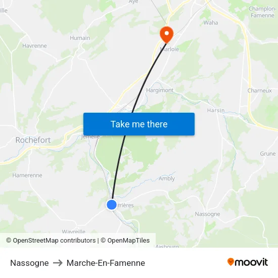 Nassogne to Marche-En-Famenne map