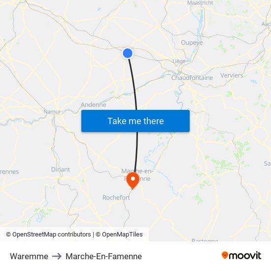 Waremme to Marche-En-Famenne map