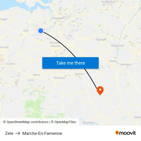 Zele to Marche-En-Famenne map