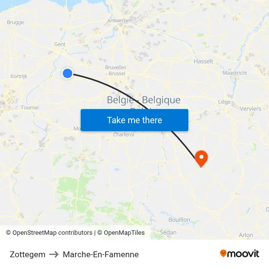 Zottegem to Marche-En-Famenne map