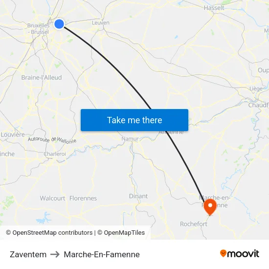 Zaventem to Marche-En-Famenne map