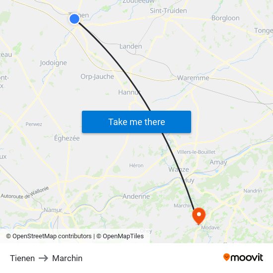 Tienen to Marchin map