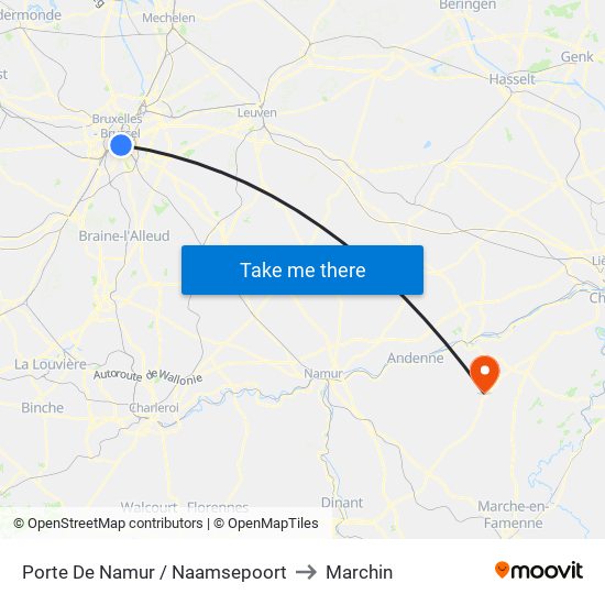 Porte De Namur / Naamsepoort to Marchin map