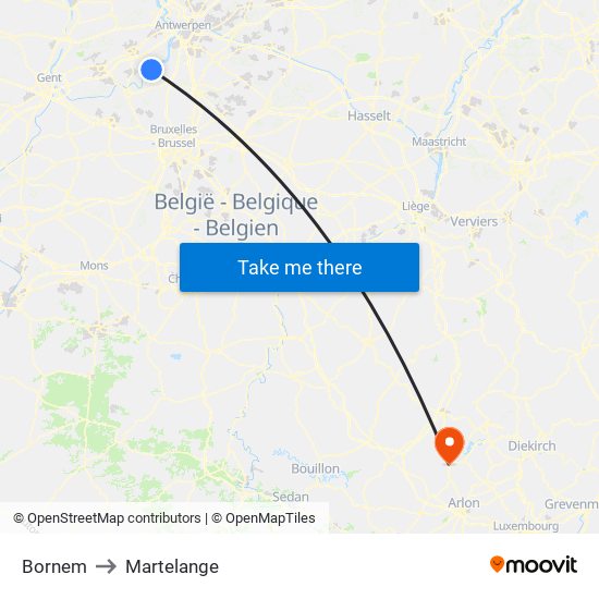 Bornem to Martelange map