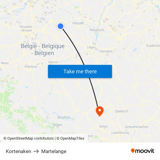 Kortenaken to Martelange map