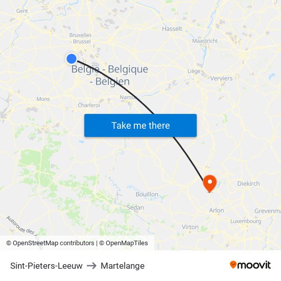 Sint-Pieters-Leeuw to Martelange map