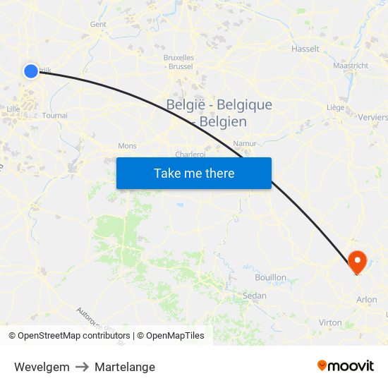 Wevelgem to Martelange map