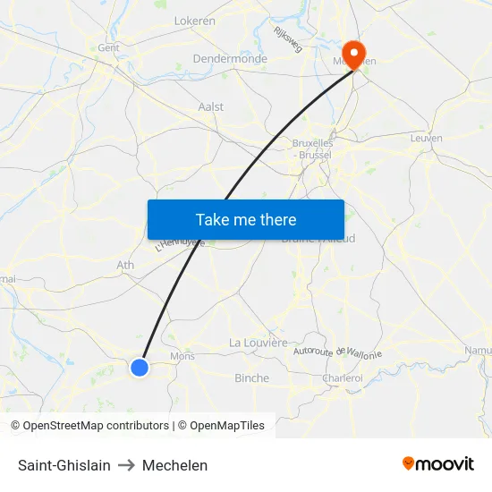 Saint-Ghislain to Mechelen map
