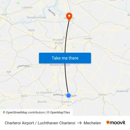 Charleroi Airport / Luchthaven Charleroi to Mechelen map