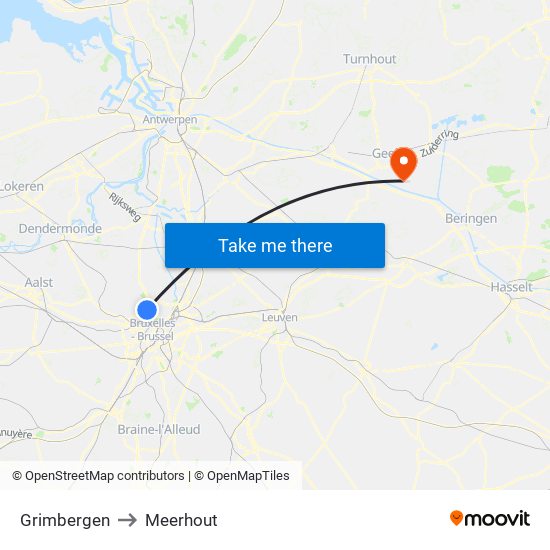 Grimbergen to Meerhout map