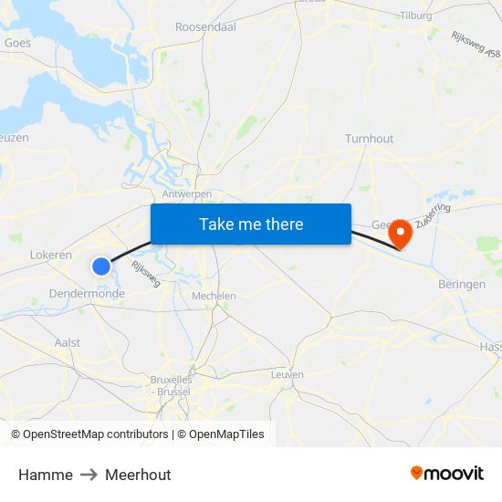 Hamme to Meerhout map