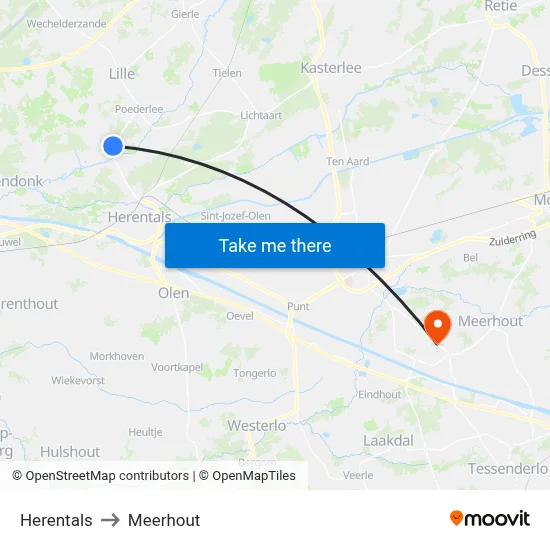 Herentals to Meerhout map