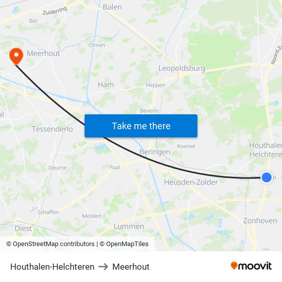 Houthalen-Helchteren to Meerhout map