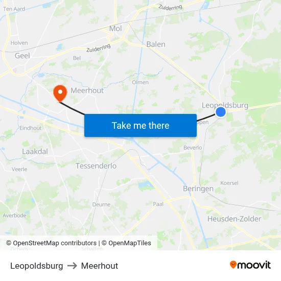 Leopoldsburg to Meerhout map