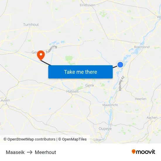 Maaseik to Meerhout map