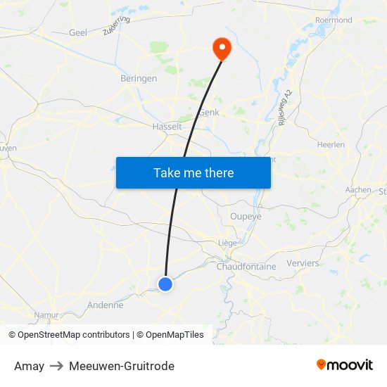 Amay to Meeuwen-Gruitrode map