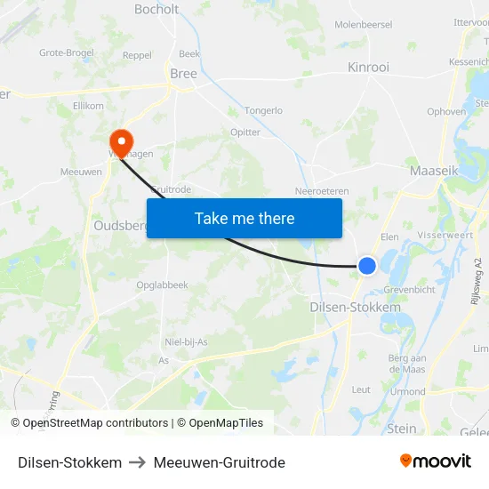 Dilsen-Stokkem to Meeuwen-Gruitrode map