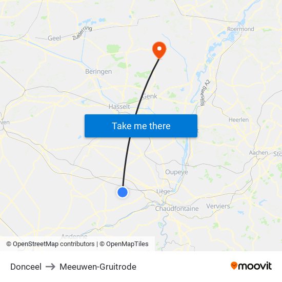 Donceel to Meeuwen-Gruitrode map