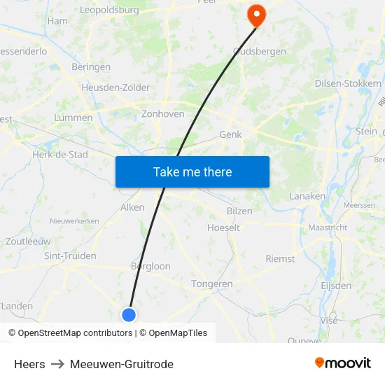 Heers to Meeuwen-Gruitrode map
