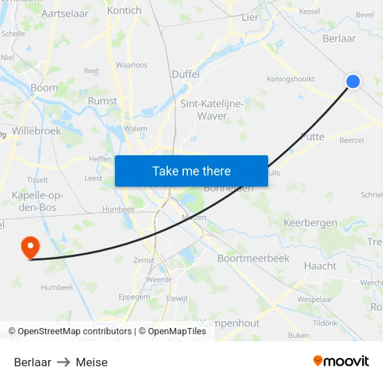 Berlaar to Meise map