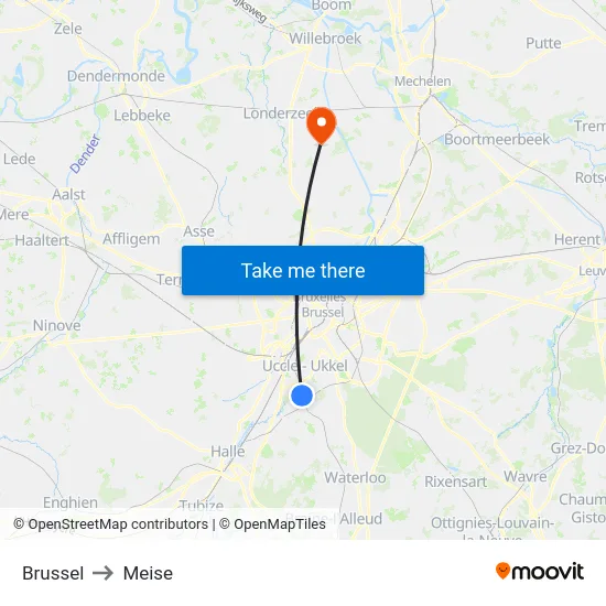 Brussel to Meise map