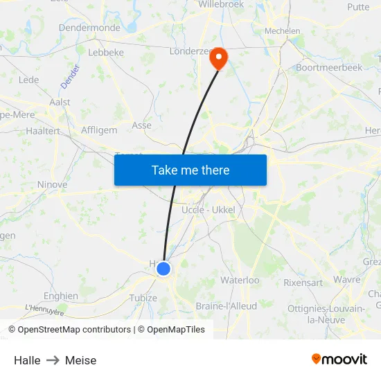 Halle to Meise map