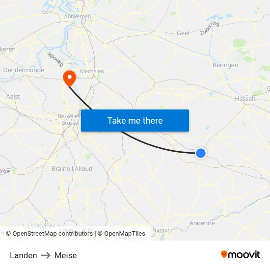 Landen to Meise map