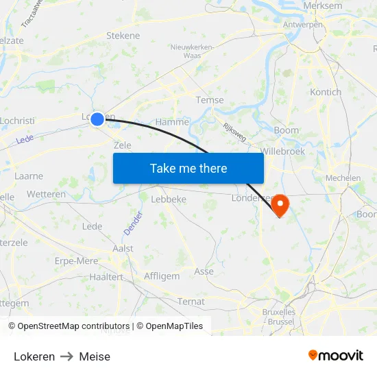 Lokeren to Meise map