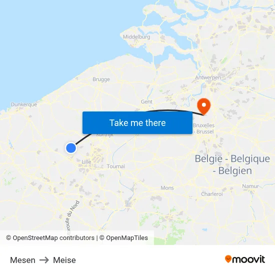 Mesen to Meise map