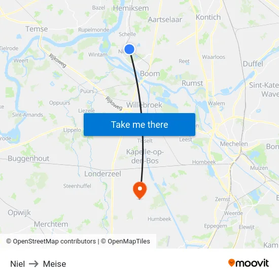Niel to Meise map