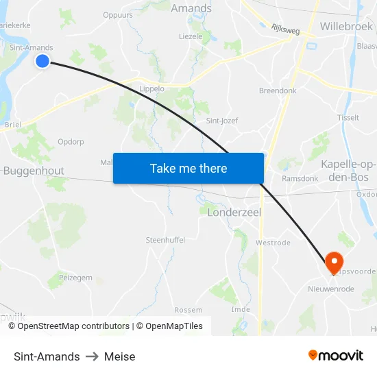 Sint-Amands to Meise map
