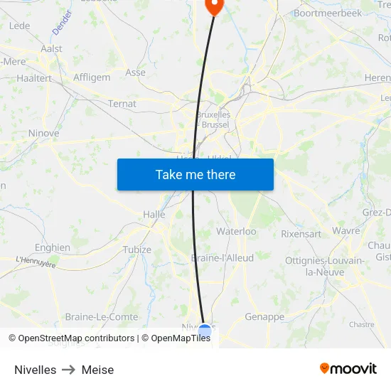 Nivelles to Meise map