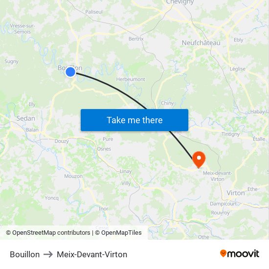 Bouillon to Meix-Devant-Virton map