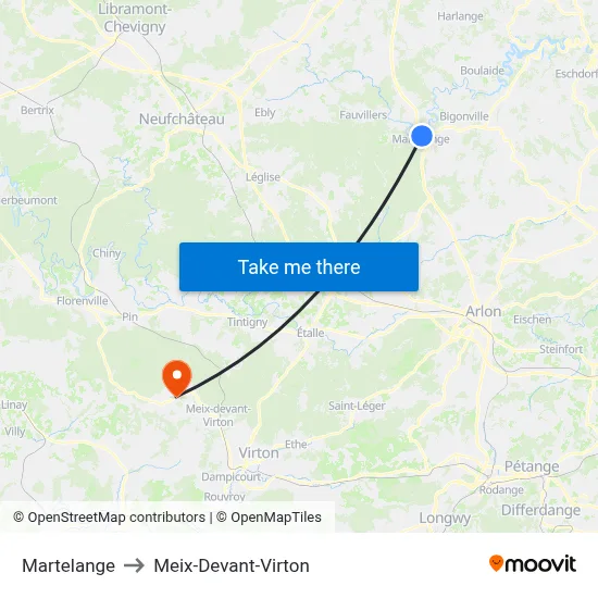 Martelange to Meix-Devant-Virton map