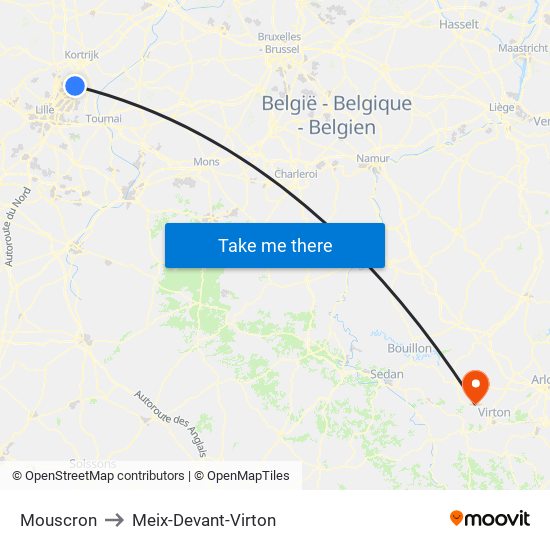 Mouscron to Meix-Devant-Virton map