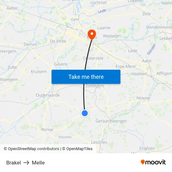Brakel to Melle map