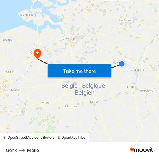 Genk to Melle map