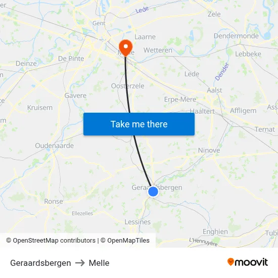 Geraardsbergen to Melle map