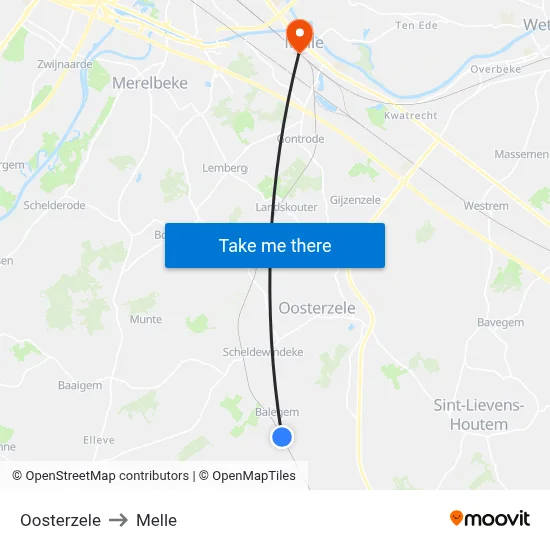 Oosterzele to Melle map