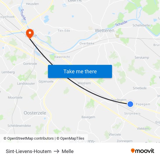 Sint-Lievens-Houtem to Melle map