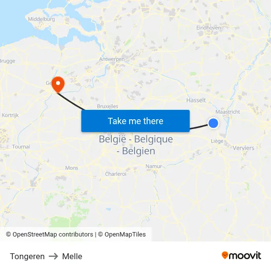 Tongeren to Melle map