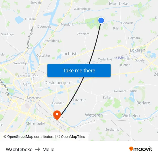 Wachtebeke to Melle map