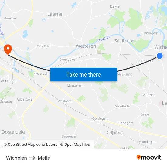 Wichelen to Melle map