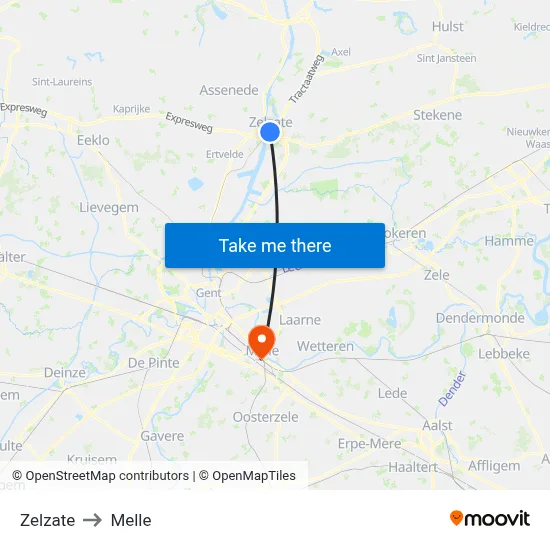 Zelzate to Melle map